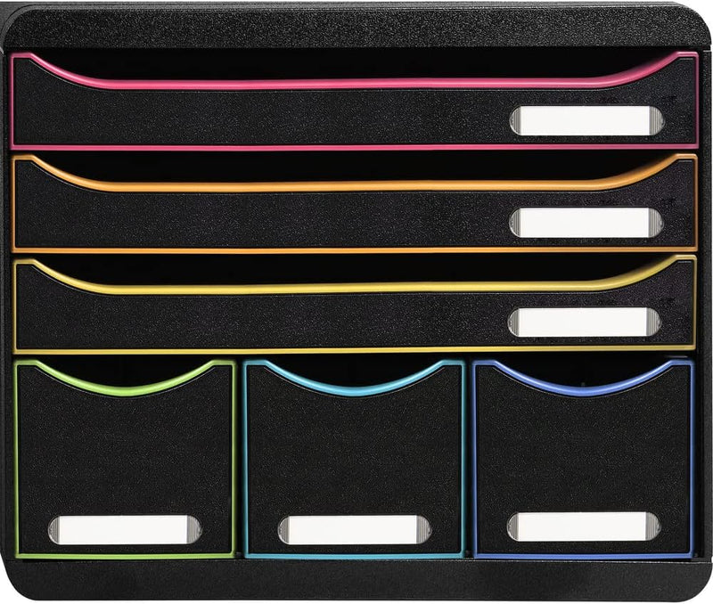 Exacompta 306914D Ablagebox Harlekin Querformat mit 6 Schubladen für DIN A+ Dokumente. Belastbare Sc