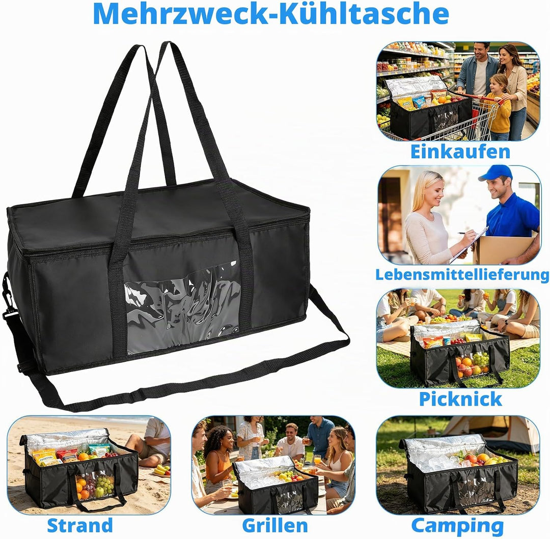 Kühltasche Gross 60L, Kühltasche Faltbar, Isoliertasche, Thermotasche, Einkaufstasche Faltbar - Oxfo