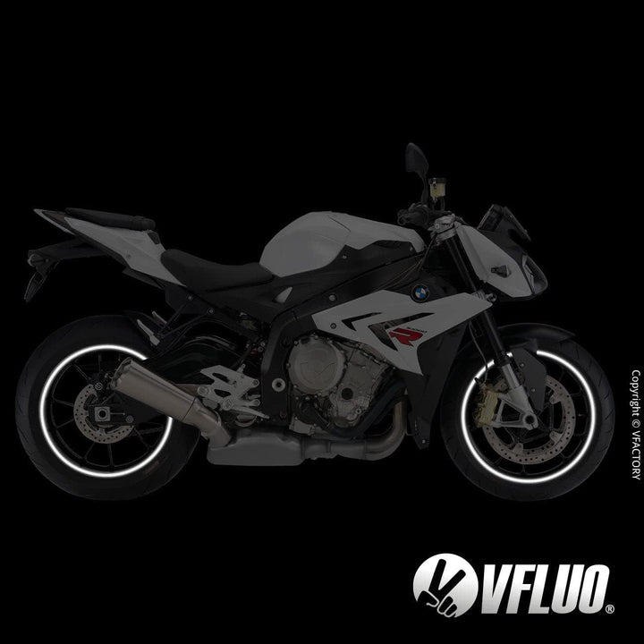 VFLUO - Kit Reflektierende Felgenrandaufkleber Motorrad, Aufkleber für 1 Rad 3M™-Technologie™, 360°-