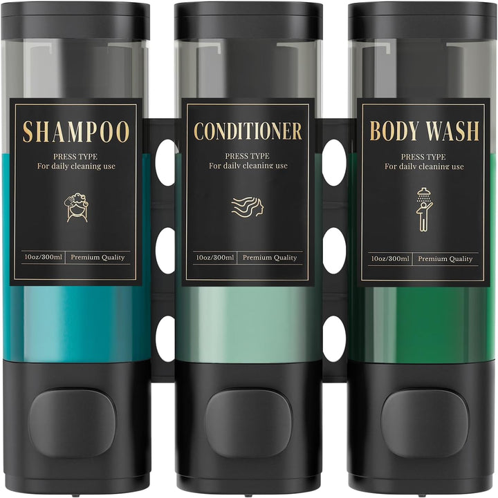 Luxspire Shampoo- und Conditioner-Spender, bohrerloser Wand-Duschseifenspender mit 3 Kammern und was