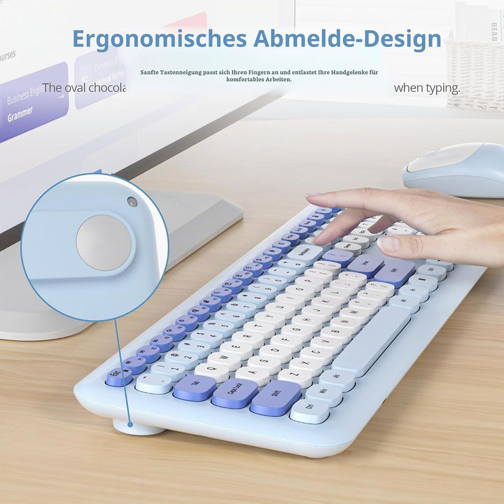 SOLIDEE Buntes kabellose Tastatur und Maus-Kombination,2.4GHz Retro Schreibmaschine Tastatur,104 Tas