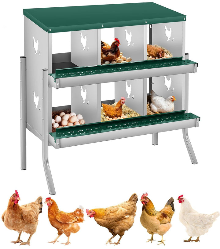 Legenester Für Hühner 6 Abteile, 84.5 x 42 x 90.3CM, Rollnestkasten Hühnernest Aus Metall Mit Auffan