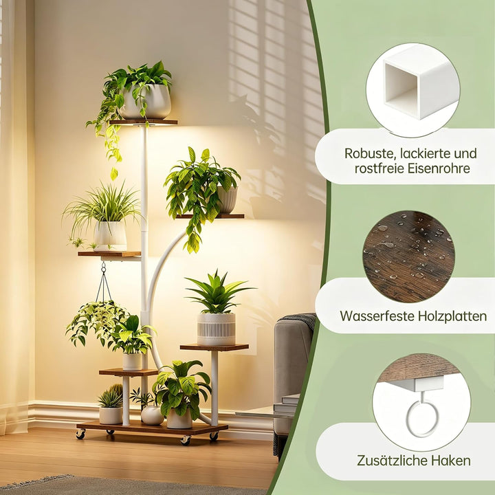 HAUSPROFI Pflanzenständer mit Wachstumslicht, Blumenständer 6 Stöckiges 125cm, Pflanzenregal Metall