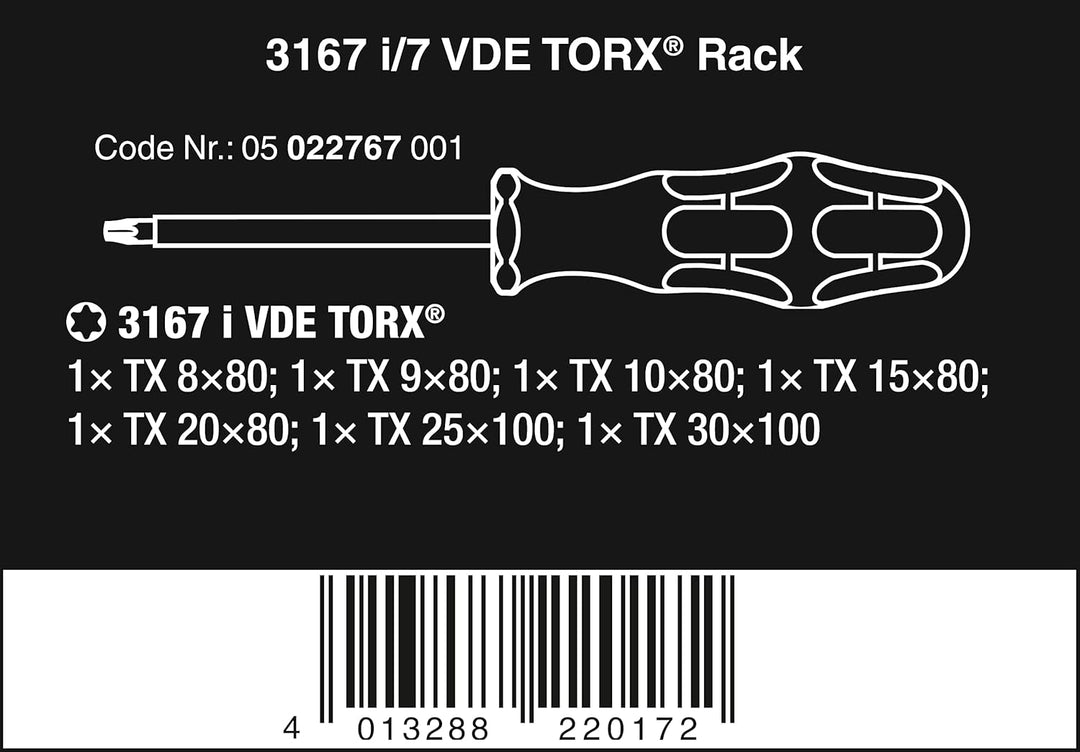 Wera 3167 i/7 VDE-isolierter TORX® Schraubendrehersatz, Edelstahl + Rack, 7-teilig & 3165 i/6 Schrau