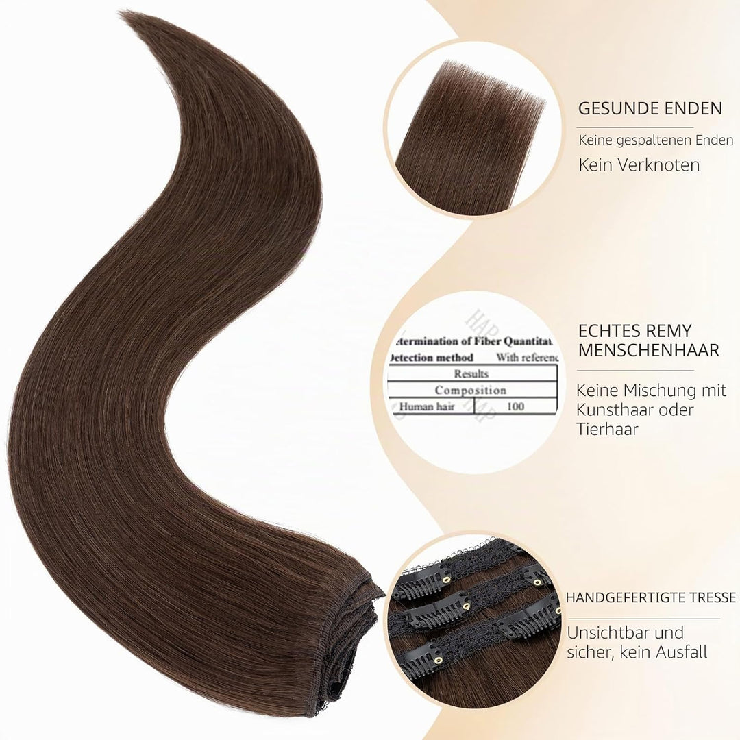 S-noilite Clip in Extensions Echthaar Dunkelbraun 25cm 56g Extensions Clip in Echthaar Haarverlänger
