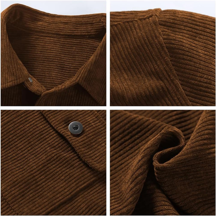 Elegancity Herren Hemd Cord Langarm Freizeithemd Männer Jacke Regular Fit Button Up Hemdjacke Mit Kl