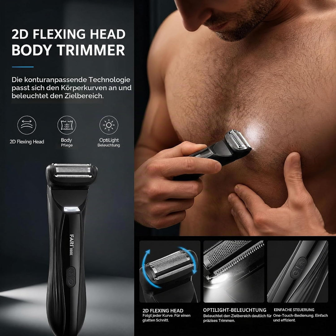 FARI Körper- &amp; Barthaarschneider Herren, 8-in-1 Manscaping Elektrorasierer mit 360° drehbarem Spiege