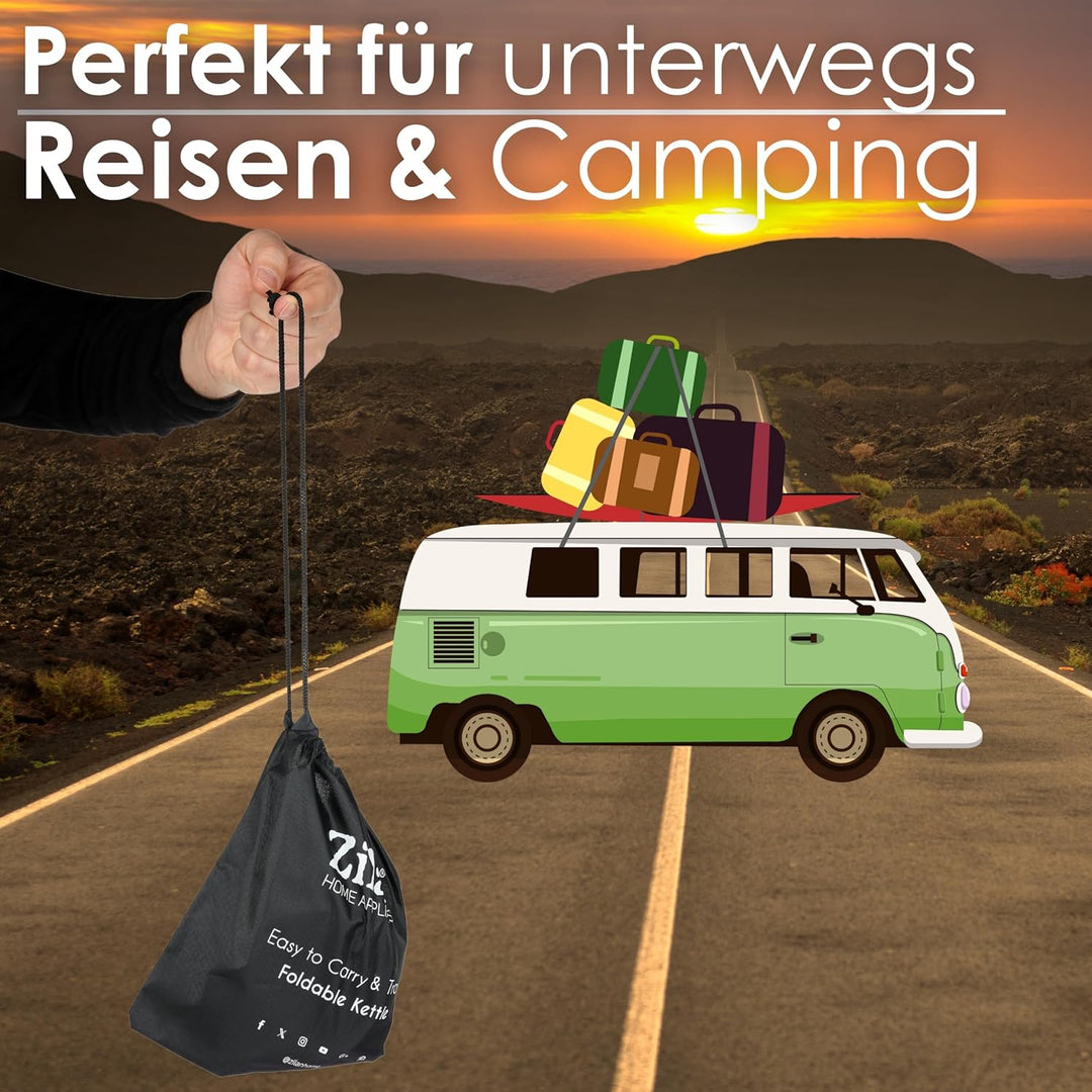 Faltbarer Mini-Wasserkocher für Reise und Camping - Klein, Kompakt, Tragbar - 0,5 Liter, 750 Watt