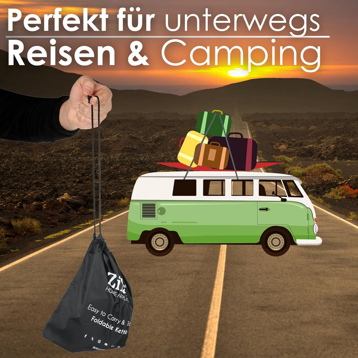 Faltbarer Mini-Wasserkocher für Reise und Camping - Klein, Kompakt, Tragbar - 0,5 Liter, 750 Watt