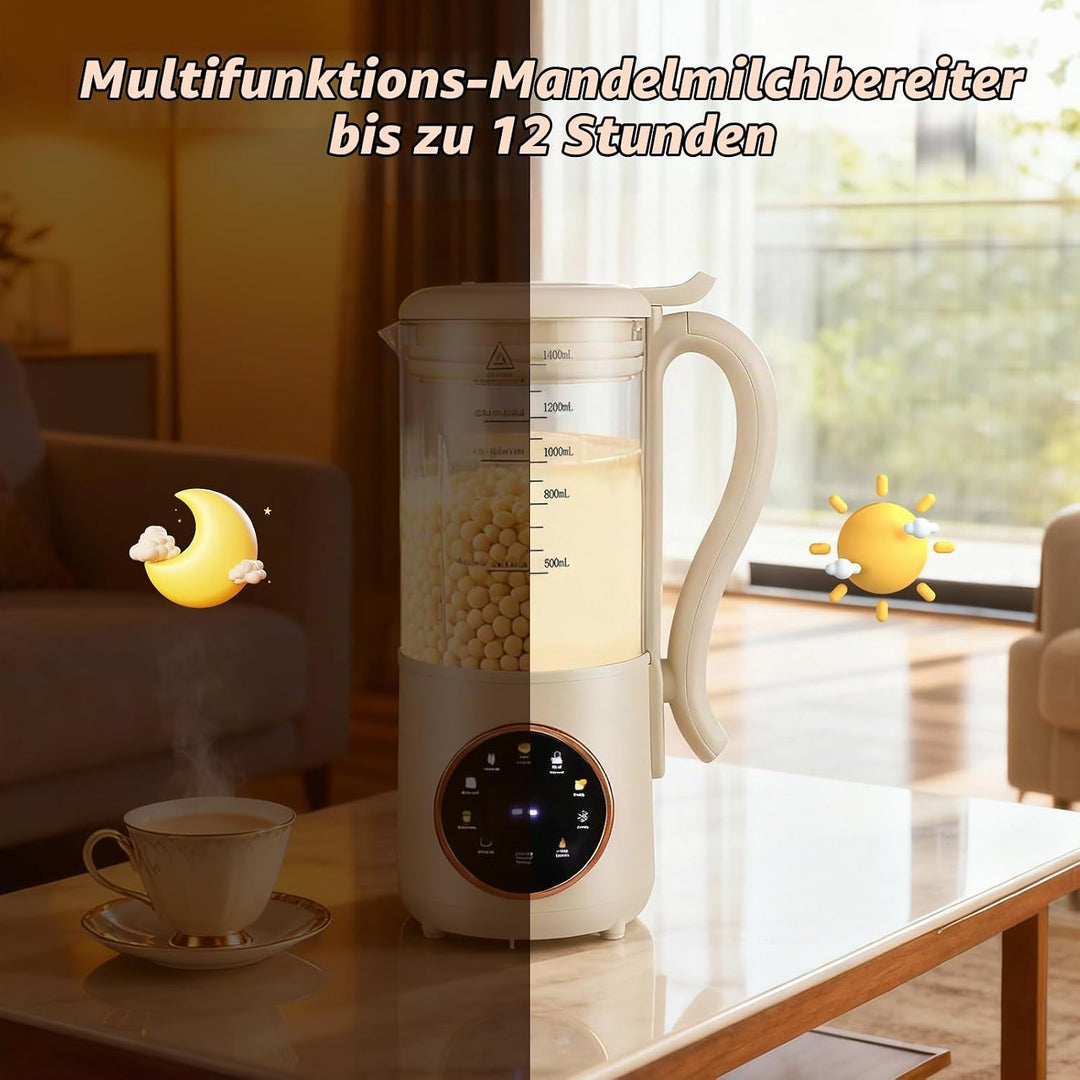 Nussmilchmaschine 1400ml, Sojamilchmaschine mit 16 Klingen &amp; 9 Funktionen, Hafermilch Maschine für M