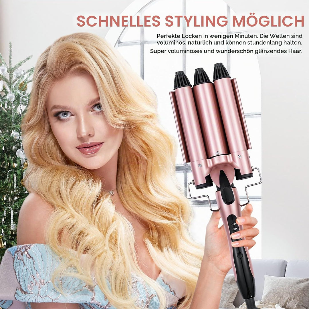 Lockenstab 3 Fässer, Welleneisen 25mm für Haare, Temperatur Lockenwickler mit Welleneisen Keramikbes