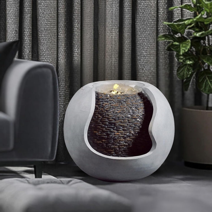 Moderne Innen- und Aussenbrunnen weisse LED, grosse Dekorationsbrunnengarten Terrasse Wohnzimmer, Ge