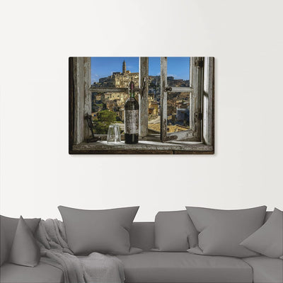 ARTland Leinwandbilder Wandbild Bild auf Leinwand 60x40 cm Fensterblick Stadt Italien Wein Fenster A