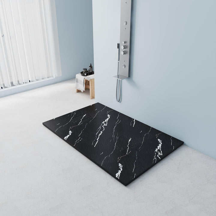 Duschwanne 140x90 cm SMC Flache Antirutsch Schieferoptik Duschtasse, 26mm Zuschneidbare Brausewanne