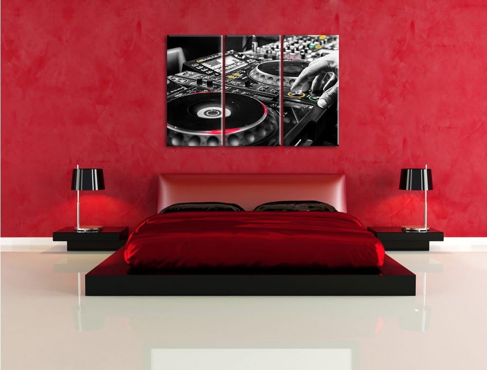 Pixxprint Modern beleuchteter DJ Pult als Leinwandbild/Grösse: 3 Teilig (120x80) cm/Wandbild/Kunstdr