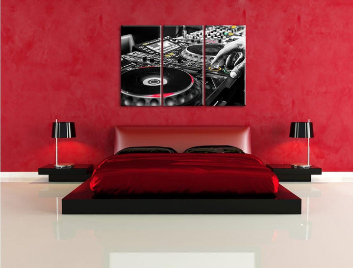 Pixxprint Modern beleuchteter DJ Pult als Leinwandbild/Grösse: 3 Teilig (120x80) cm/Wandbild/Kunstdr