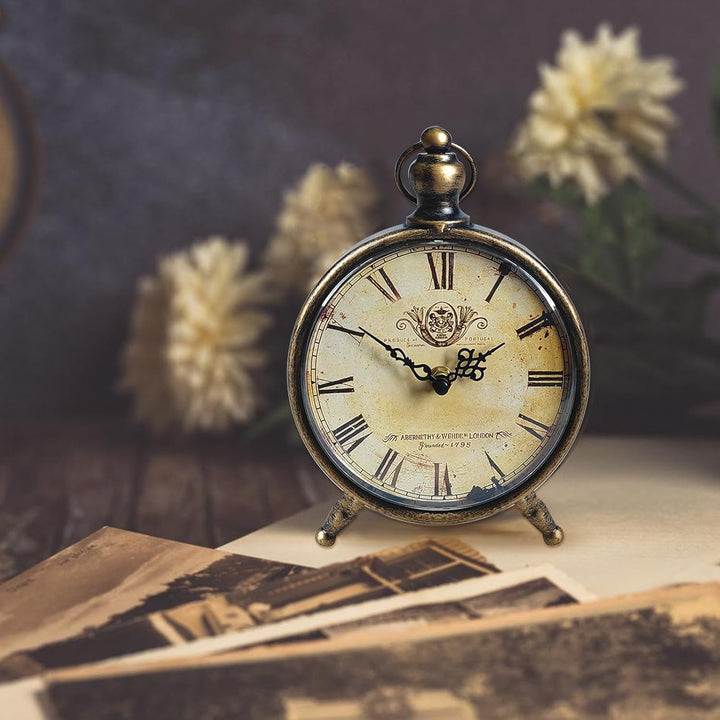 HZDHCLH Retro Silent Roman Tischuhr für Wohnzimmer Schlafzimmer Büro Kunst-Schreibtischuhr（Kupfersch