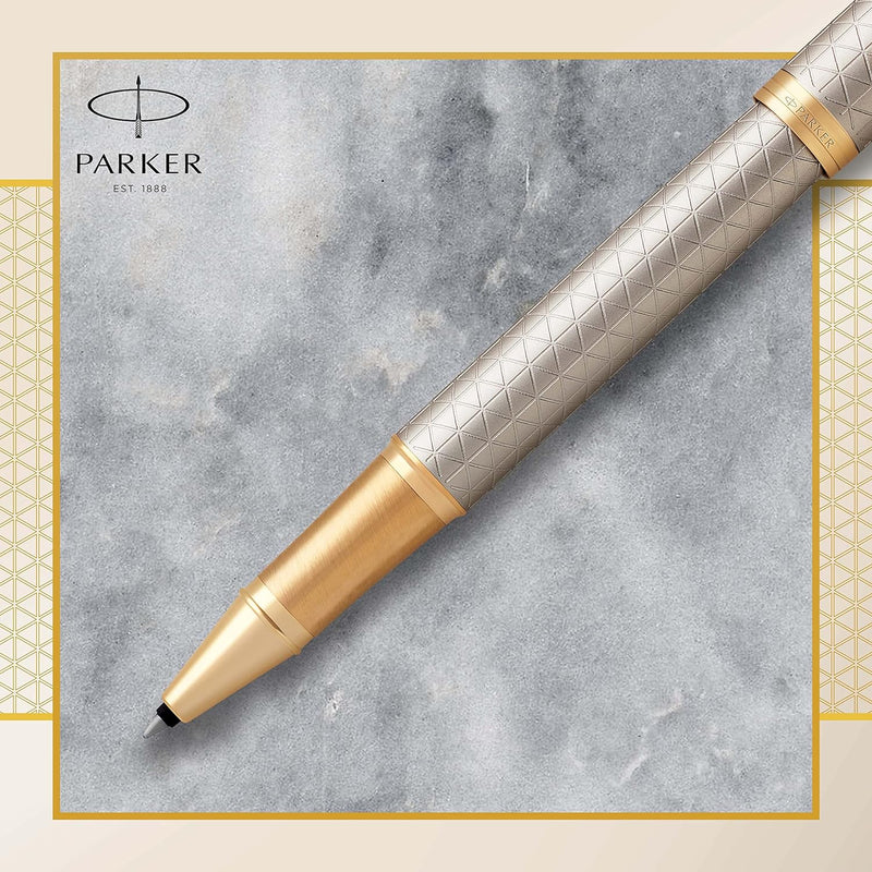 Parker IM Tintenroller - Premium Warm Silver - feine Spitze - Schwarz - Geschenkbox Premium Warm Sil