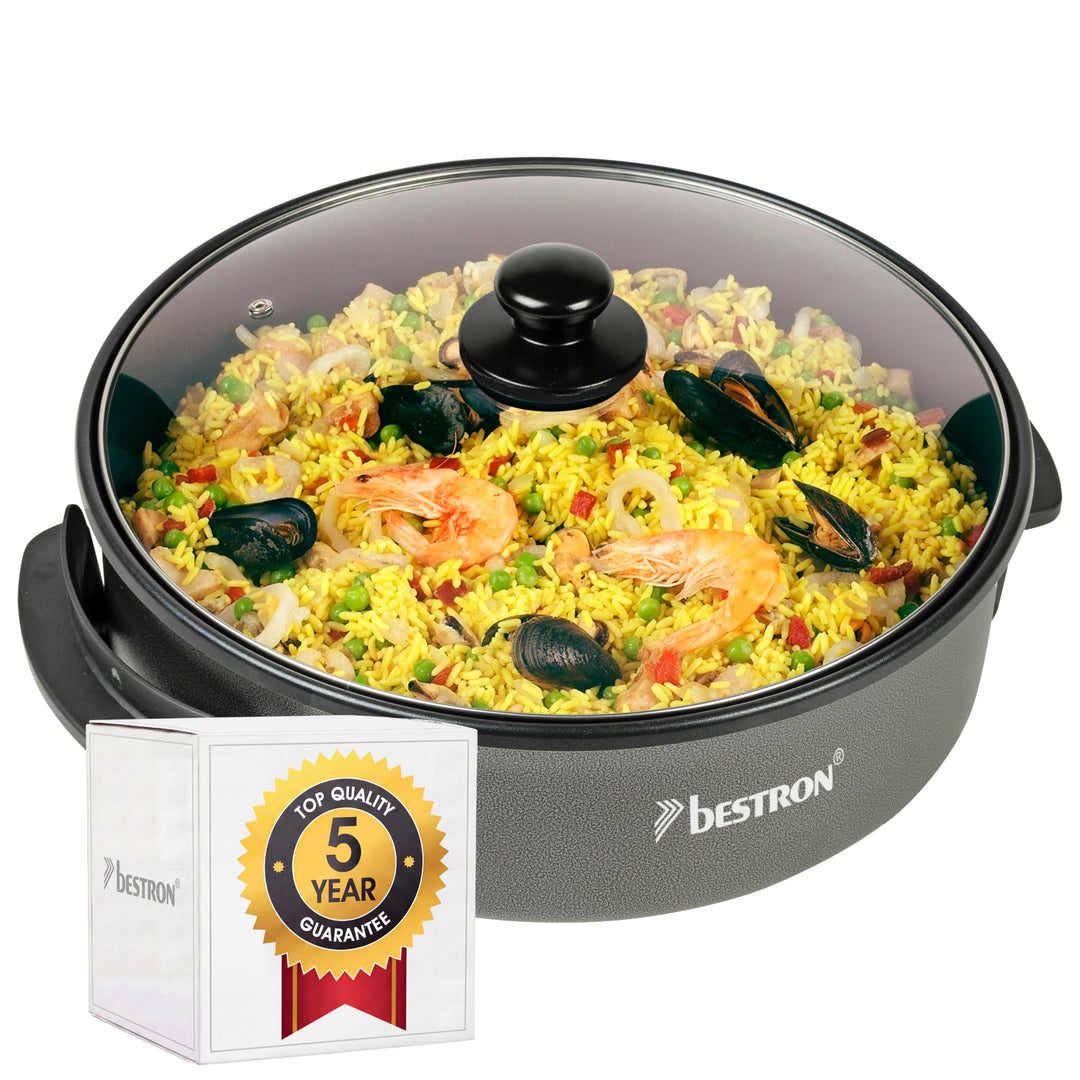 Bestron Elektrische Partypfanne, XL-Multifunktionspfanne Ø32cm mit Glasdeckel, Antihaftbeschichtet,