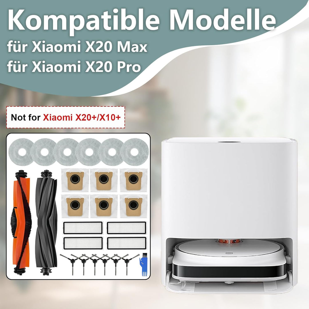 25 Stück Zubehör für Xiaomi X20 Max / X20 Pro Roboterstaubsauger Ersatzteile, 1 Hauptbürste, 1 Gummi
