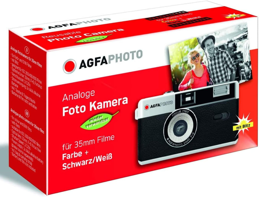 AgfaPhoto analoge 35mm Kleinbildfilm Foto Kamera braun + Farb Bilder Film + Batterie + KOMPLETTENTWI