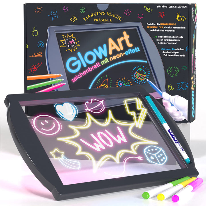 Marvin's Magic - Neon-Glühen Bastelset - Kinder-Kunst-Set - inkl. Neon-Effekt-Zeichentafel mit integ