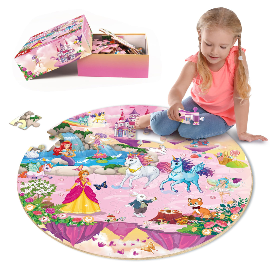 SYNARRY Grosse Einhorn Prinzessin Boden Puzzle für Kinder ab 3 4 5 6 7 8 Jahren, 70 Teile Kinderpuzz