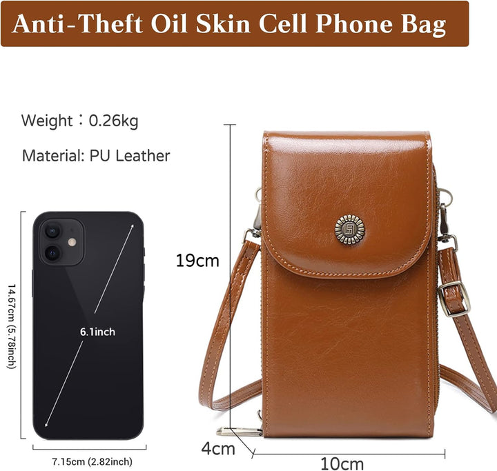 PORRASSO Handy Umhängetasche Damen Mode Handytasche mit RFID Schutz Mädchen Schultertasche PU Wasser