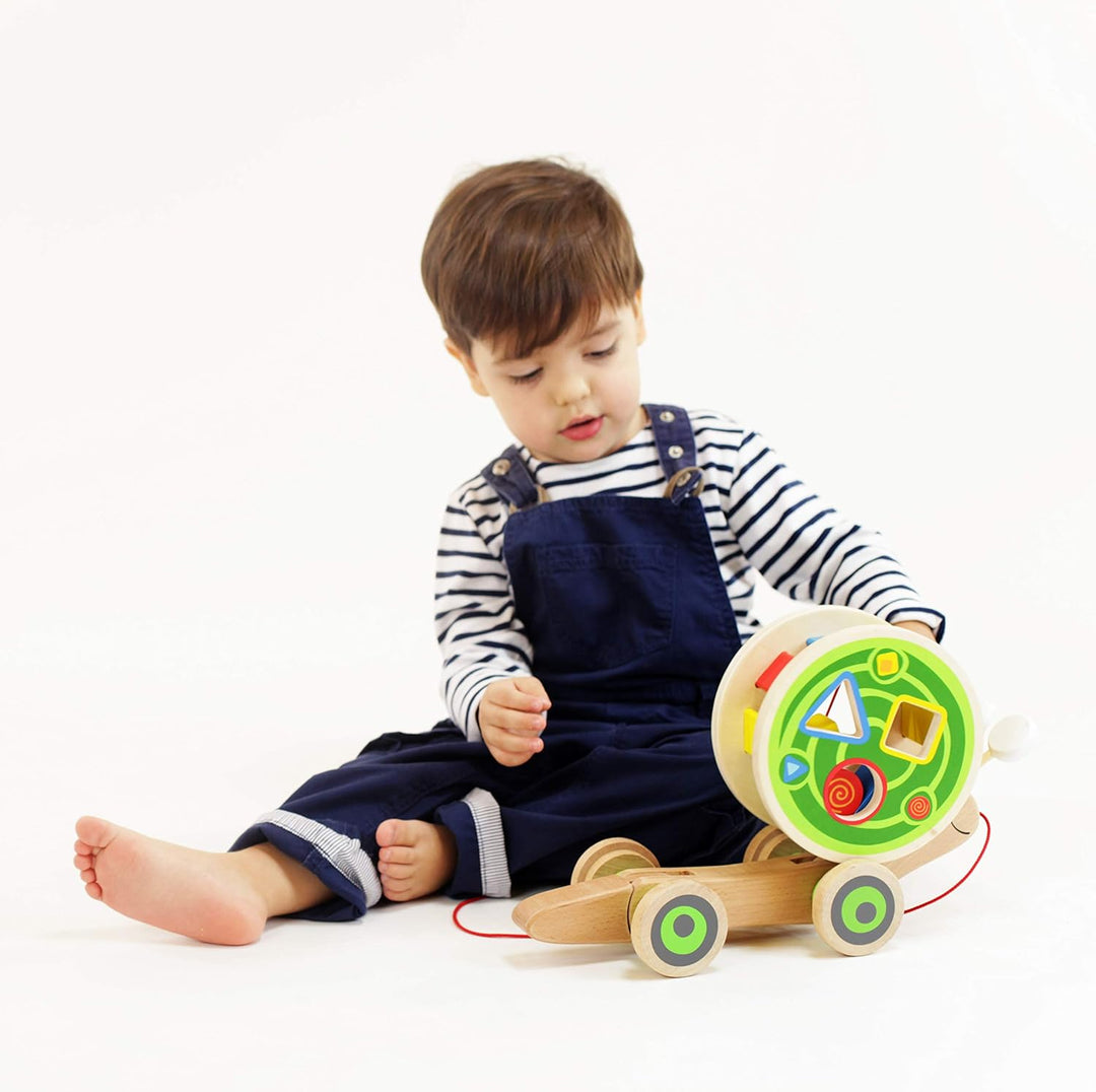 Hape E0349 - Nachzieh-Schnecke, Nachziehspielzeug, inkl. Farb- und Formensortierer, aus Holz, ab 12
