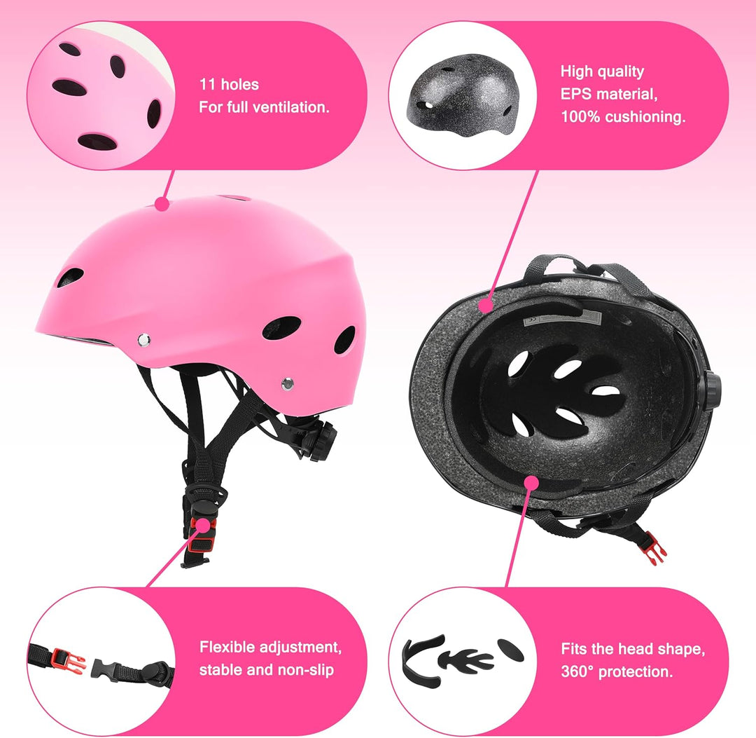 FAYITING Kinder-Schutzausrüstung, 7-in-1-Helm-Set, Knie Handgelenk und Ellbogenschützer für Skateboa