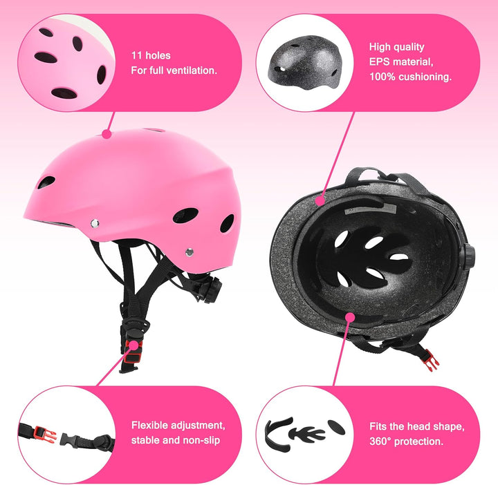 FAYITING Kinder-Schutzausrüstung, 7-in-1-Helm-Set, Knie Handgelenk und Ellbogenschützer für Skateboa