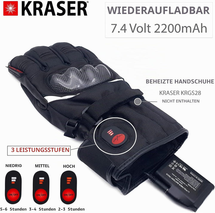 KRASER Unisex-Adult KRB01 Pack 2 Akkus für beheizte Handschuhe Bekleidung Elektrosocken, Ersatzakku,