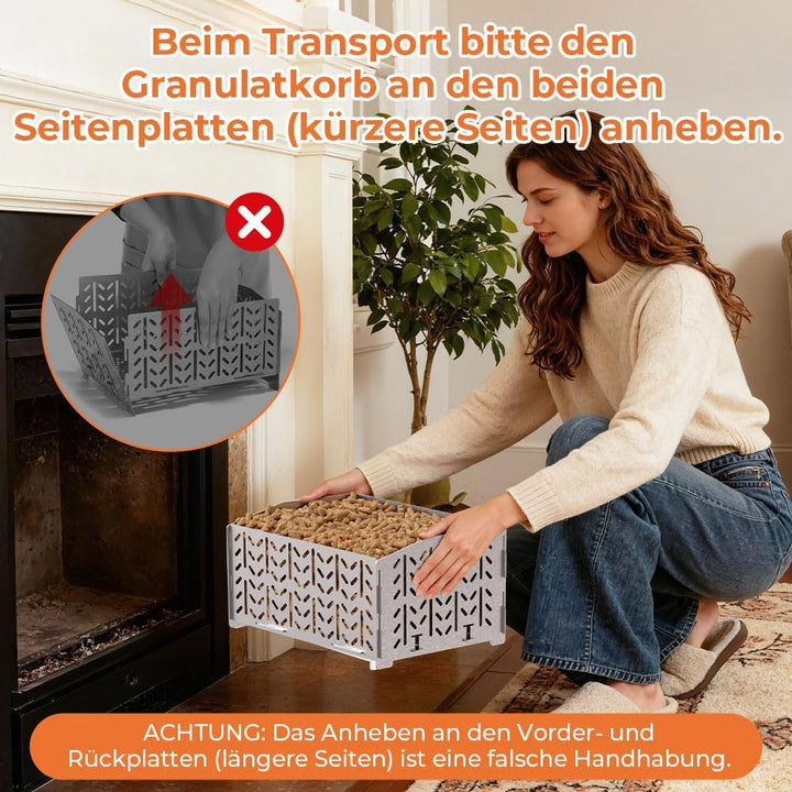 OUSFOT Pelletkorb für Kaminofen aus Edelstahl 430, Pelletbehälter, 30 x 25 x 17 cm, 2,8 kg, Tragbar,