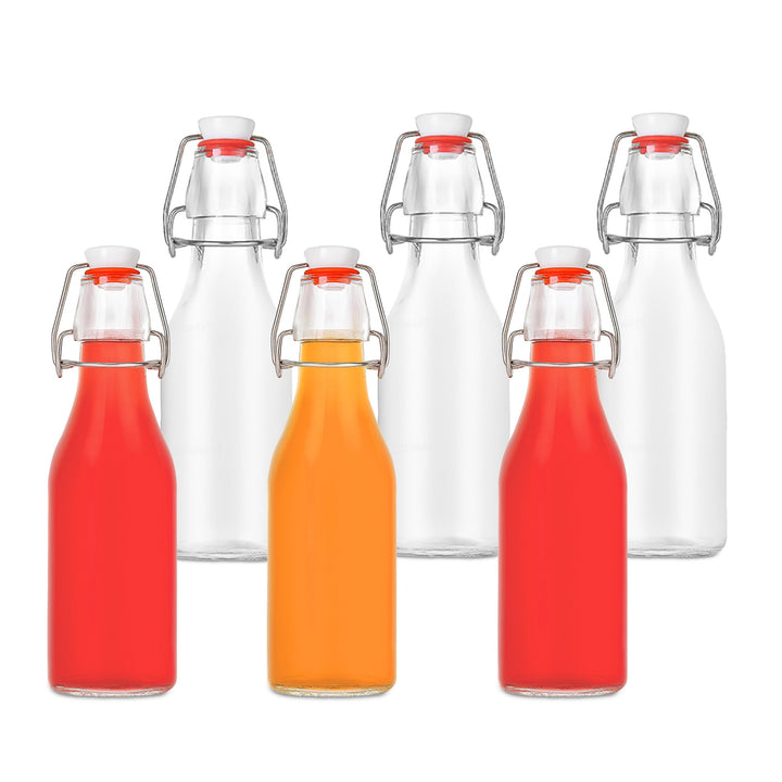 Relaxdays Flaschen zum Befüllen, 6er Set, 250 ml, Bügelverschluss, Glasflasche für Öl, Essig, Schnap