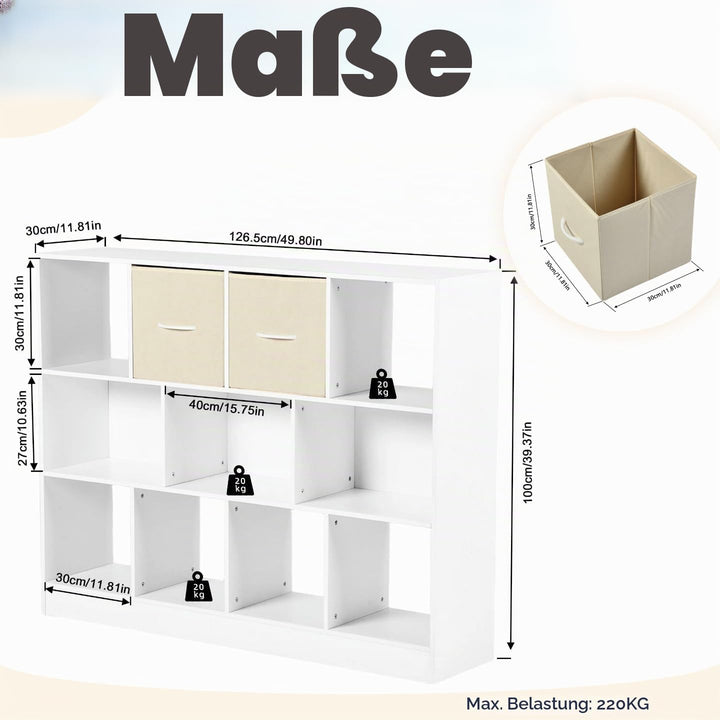 Kinderregal Spielzeugregal mit Boxen,11 Fächern,LED,Kinderzimmer Regal Kinder Bücherregal,Spielzeug