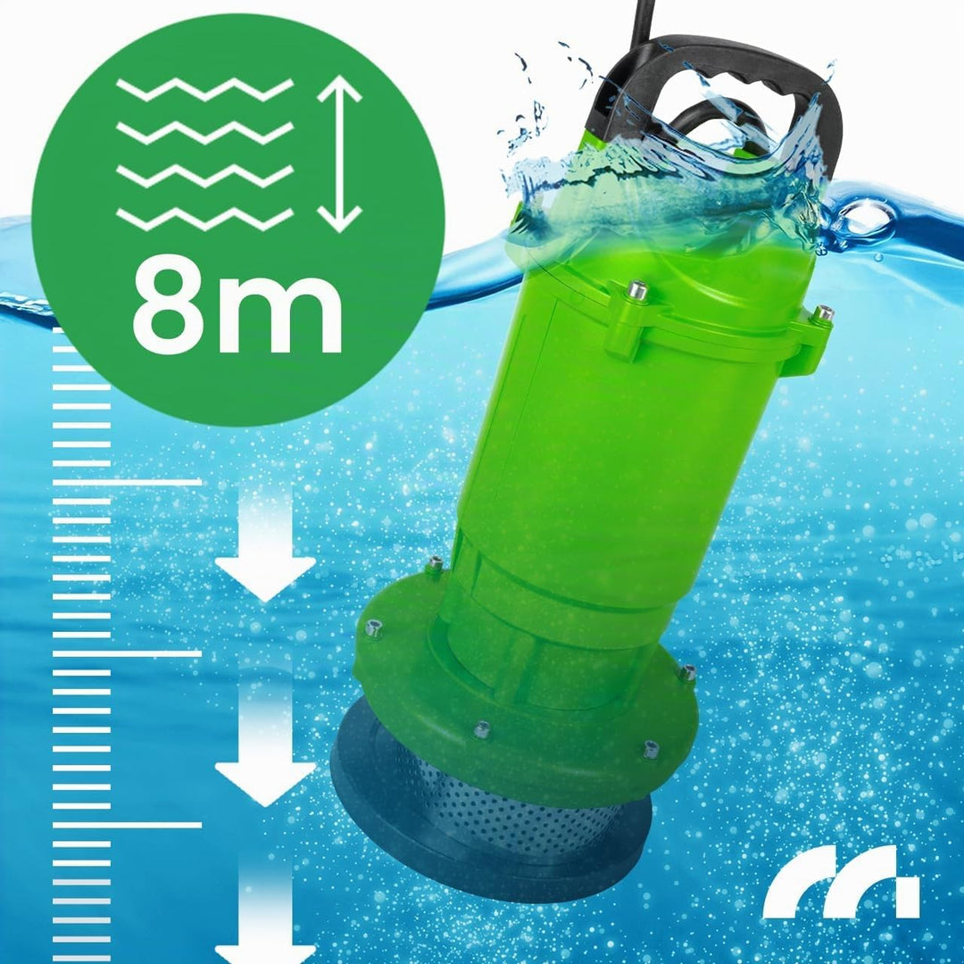 MalTec Tauchpumpe Schmutzwasserpumpe Reinwasser Schwimmer 12000 l/h 550W Grün, Kabel 10m, Eintauchen