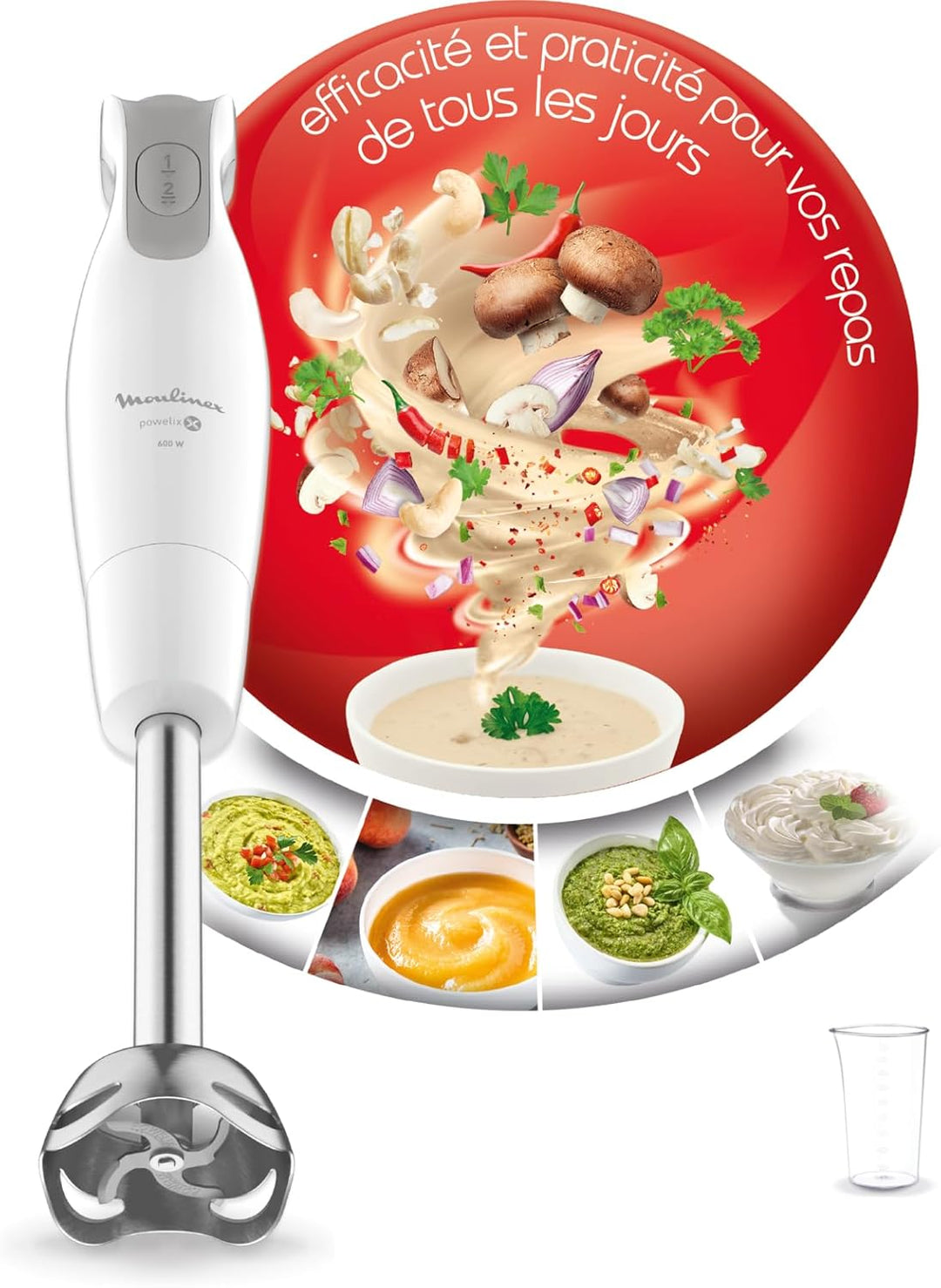 Moulinex Dailychef Weiss DD5511 Stabmixer, 600 W, bis zu 30% schnellere Ergebnisse, 2 Geschwindigkei