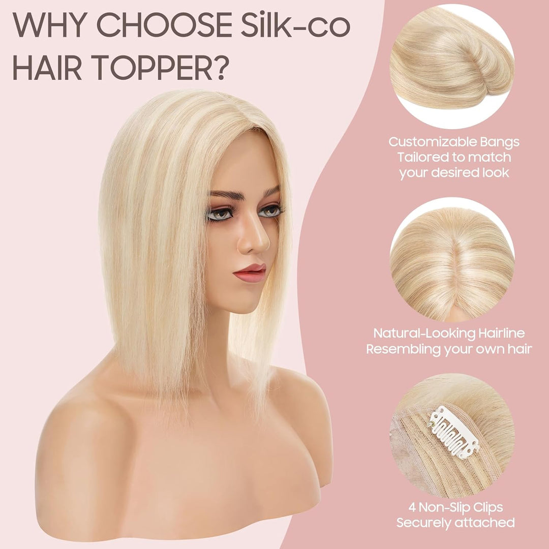 Silk-co Haarteile Echthaar, 10x12cm Haartopper Clip in Extensions Echthaar Topper Haarverlängerung,