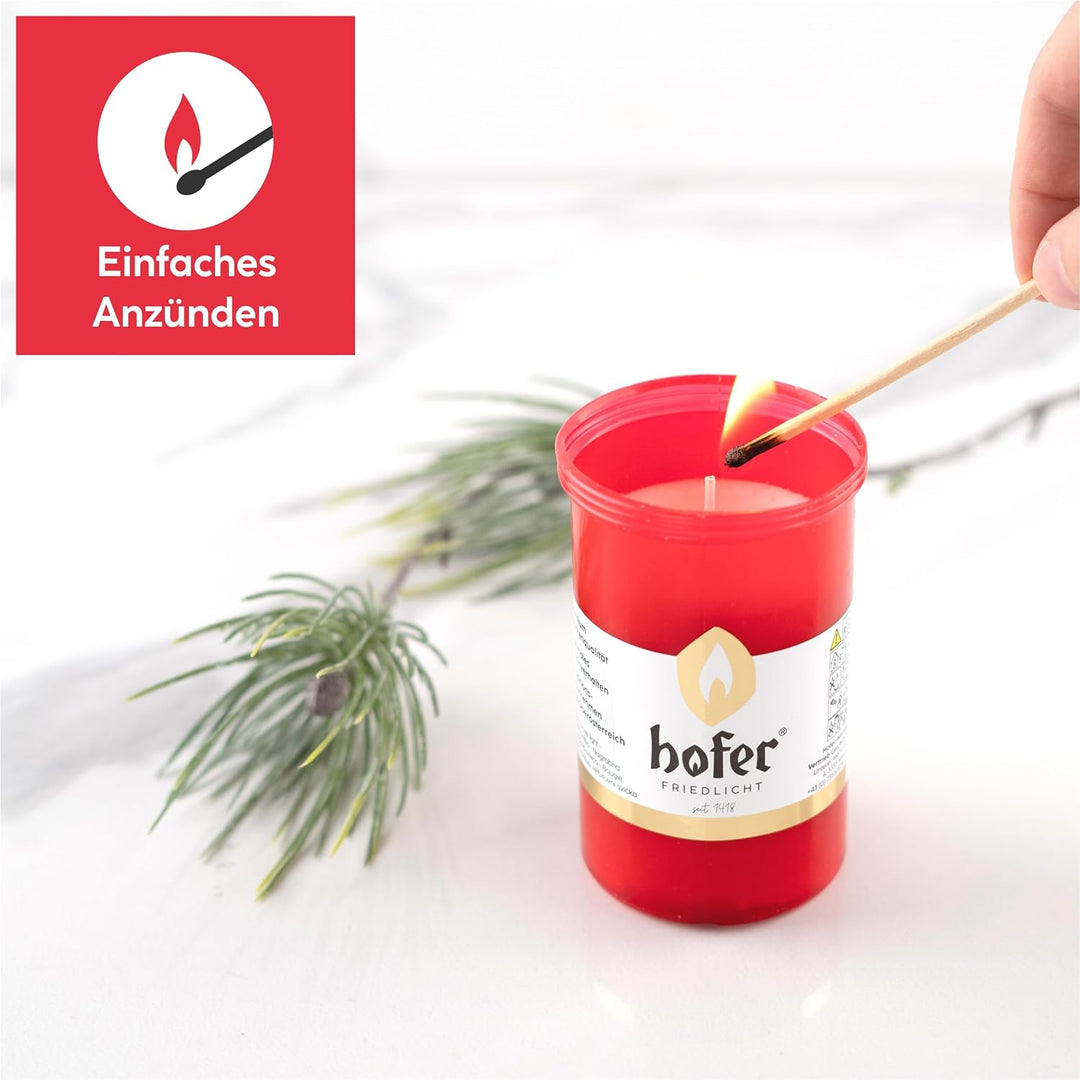 20er Set HOFER GRABKERZEN klein mit Deckel [rot] 46 bis 54 Std. Brenndauer | Trauerkerzen mit Deckel