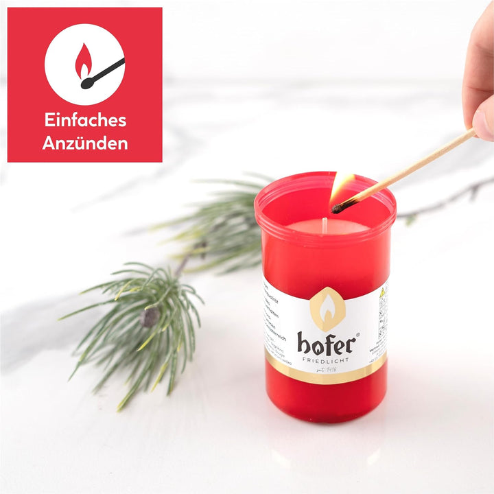 20er Set HOFER GRABKERZEN klein mit Deckel [rot] 46 bis 54 Std. Brenndauer | Trauerkerzen mit Deckel