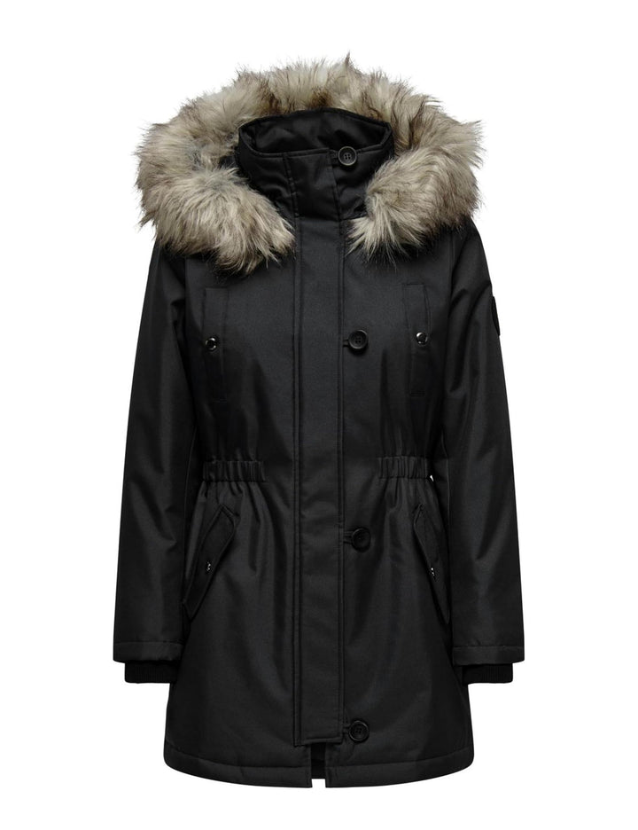 ONLY Damen Kurzparka XS Black / Natur Fur, XS Black / Natur Fur