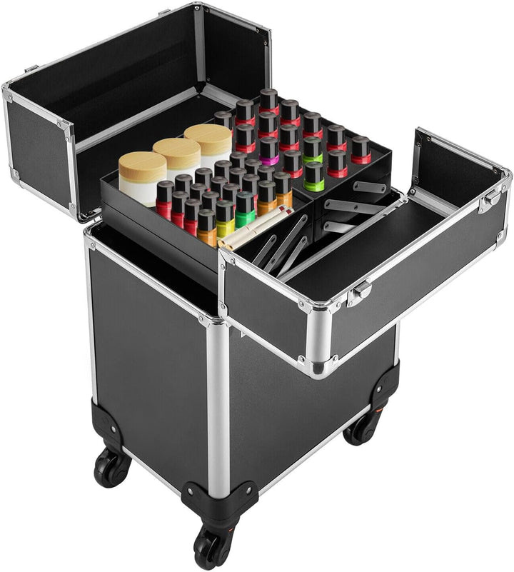 Kosmetikkoffer Trolley, Alu Trolley, 4-in-1 Schminkkoffer, Friseurkoffer, abschliessbar, Make-up Kof