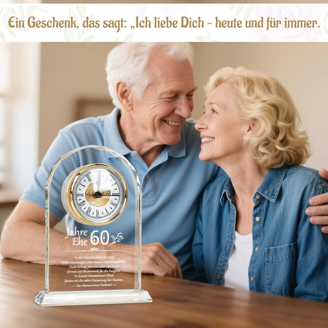 Diamantene Hochzeit Geschenk, Schreibtischuhr zum 60. Jahrestag, Quarzuhr für Paar, Eltern & Grossel