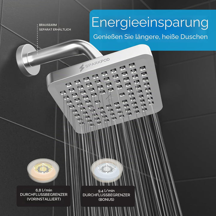 SparkPod Feststehender Duschkopf - Regenduschkopf - Hoher Druck - Einfache Werkzeugfreie Installatio