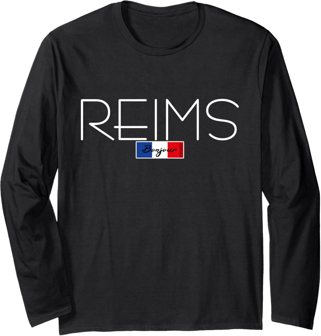 Reims Frankreich Urlaub Sommerparty weisse Schrift Langarmshirt