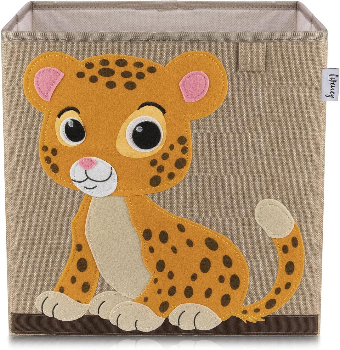 LIFENEY Aufbewahrungsbox im 2er Set Tiger und Löwe I Doppelpack Spielzeugbox mit Tiermotiv passend f