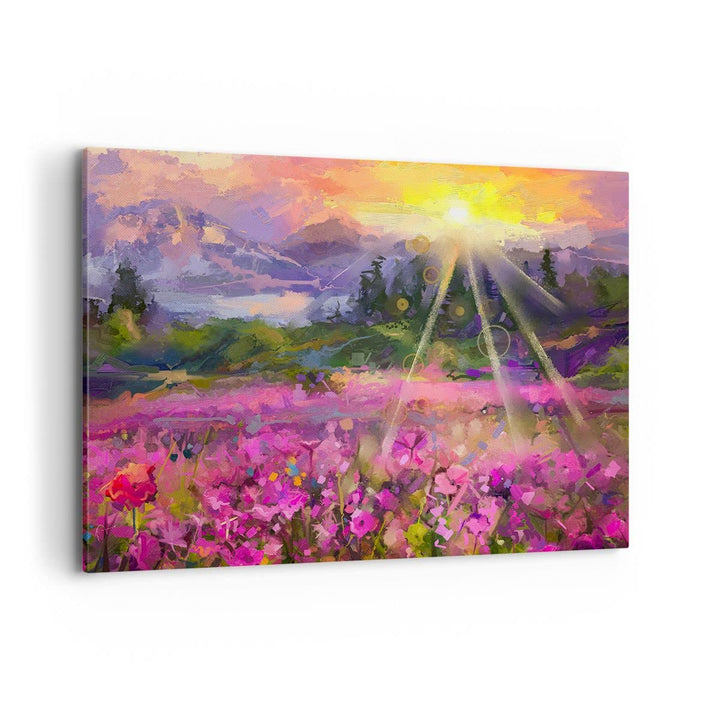 Bilder auf Leinwand 100x70cm Leinwandbild mit Rahmen Berge Blumen Blumen Gross Wanddeko Bild Schlafz