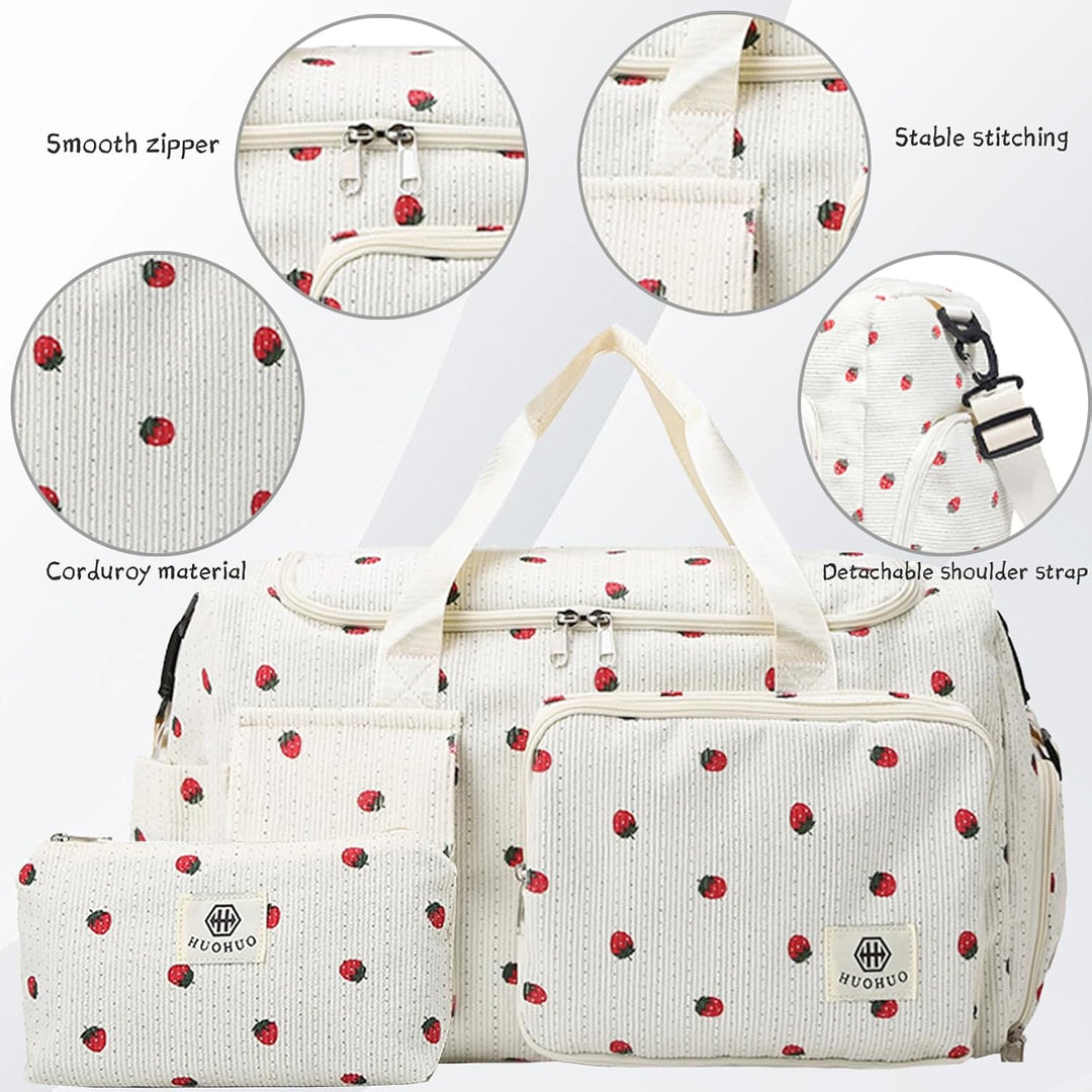 Reisetasche Damen, Sporttasche Damen mit Schuhfach, Nassfach and Kleine Geldbörse, Cord Schwimmtasch