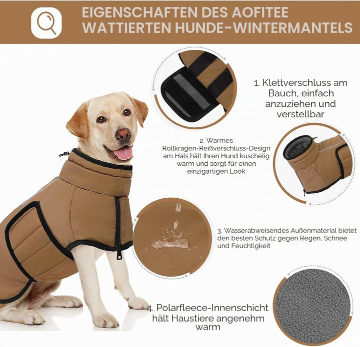 AOFITEE Hundemantel für Mittelgrosse Hunde, Warme Hundewinterjacke mit Eingebautem Geschirr, Reflekt