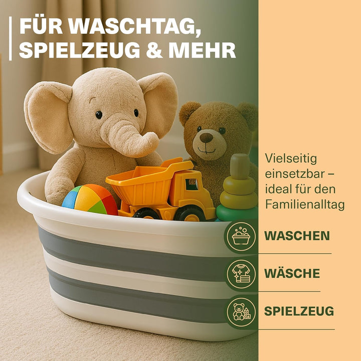 Wäschekorb 25L – Faltbar & platzsparend – Klappbarer Wäschesammler mit Griffen – Silikonkorb für Bad
